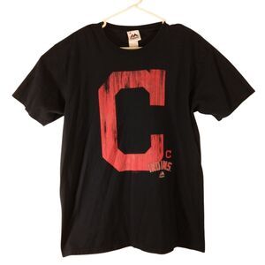 Cleveland Indians Majestic tshirt mens L Large blue C logo short sleeve MLB
